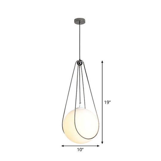 Modern White Glass Teardrop Hanging Light With Nickel Finish - 1 For Restaurant (8’/10’/12’ Width)