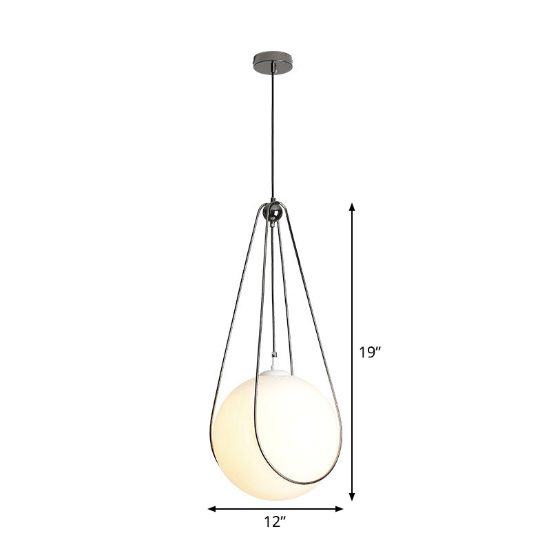 Modern White Glass Teardrop Hanging Light With Nickel Finish - 1 For Restaurant (8’/10’/12’ Width)