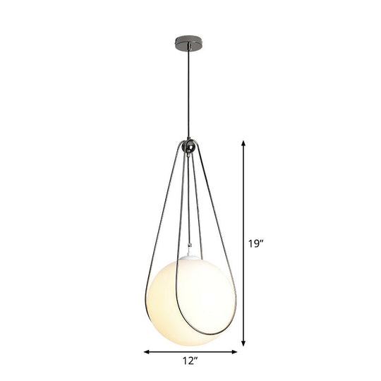 Modern White Glass Teardrop Hanging Light With Nickel Finish - 1 For Restaurant (8’/10’/12’ Width)