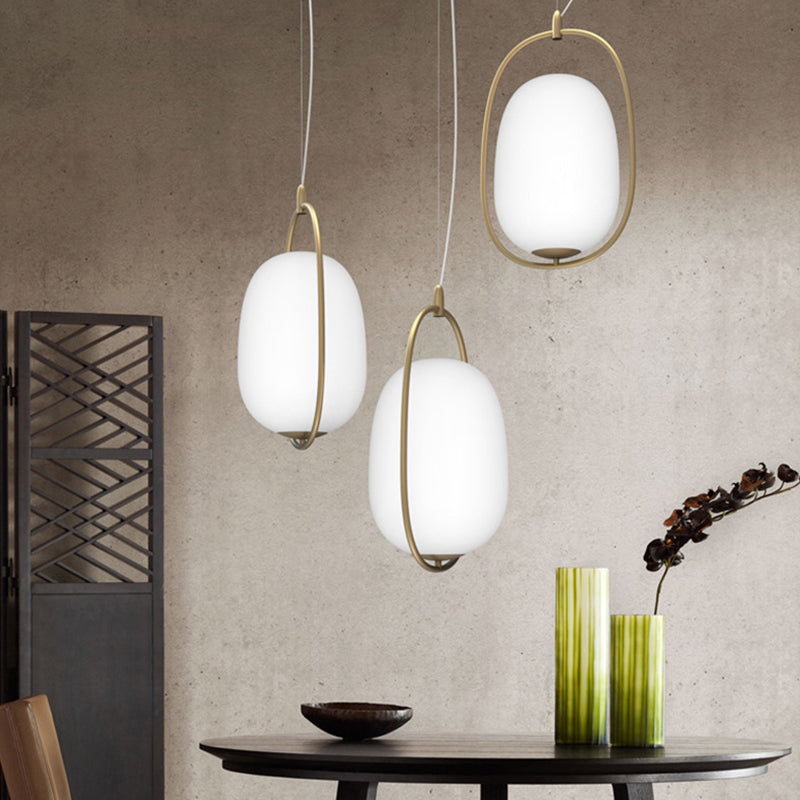 Modern Gold Cocoon Pendant Lamp With Frame And Glass Shade Warm/White/3-Light Options White / Warm