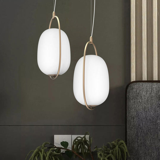 Modern Gold Cocoon Pendant Lamp With Frame And Glass Shade Warm/White/3-Light Options