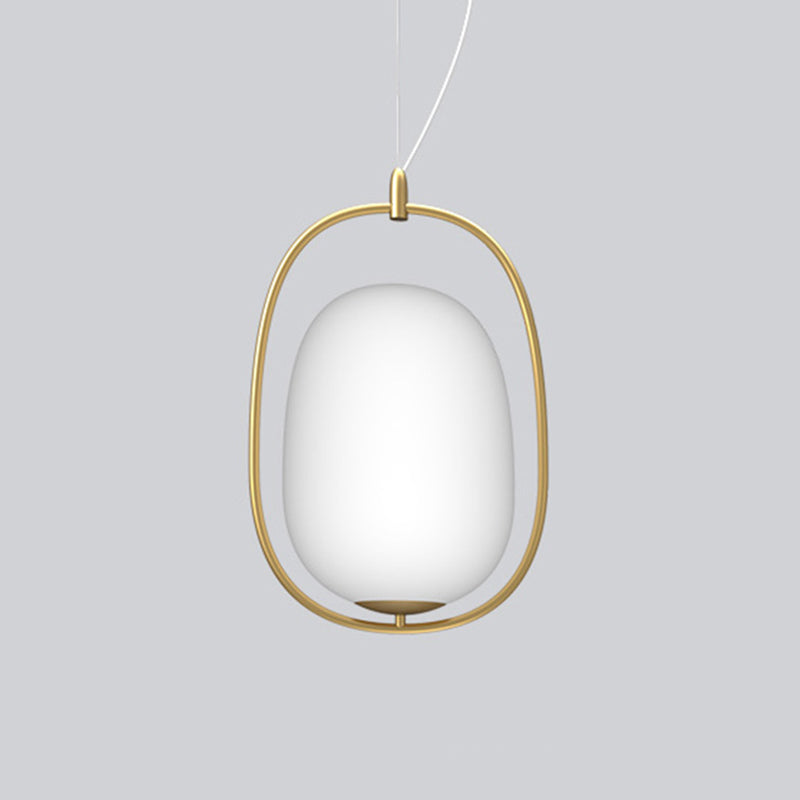 Postmodern Gold Cocoon Pendant Lamp With Frame And Glass Shade – Single Ceiling Hang Light