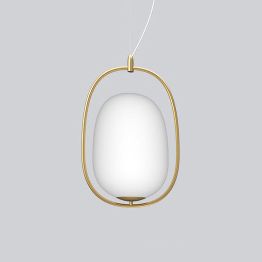 Modern Gold Cocoon Pendant Lamp With Frame And Glass Shade Warm/White/3-Light Options