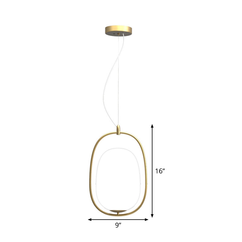 Postmodern Gold Cocoon Pendant Lamp With Frame And Glass Shade – Single Ceiling Hang Light