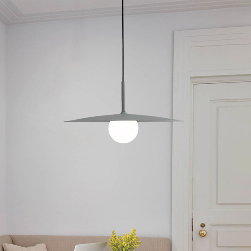 Nordic Hanging Light Metal Single Restaurant Pendant With Milk Glass Shade In Black/Grey/White