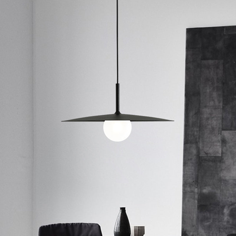 Nordic Hanging Light Metal Single Restaurant Pendant With Milk Glass Shade In Black/Grey/White