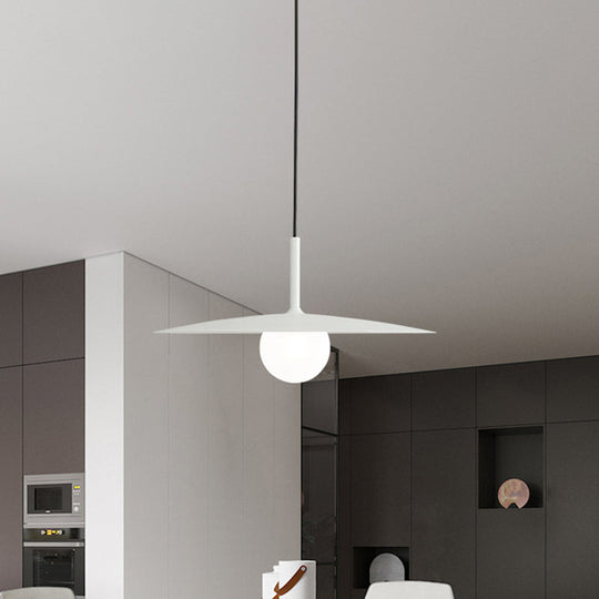 Nordic Hanging Light Metal Single Restaurant Pendant With Milk Glass Shade In Black/Grey/White