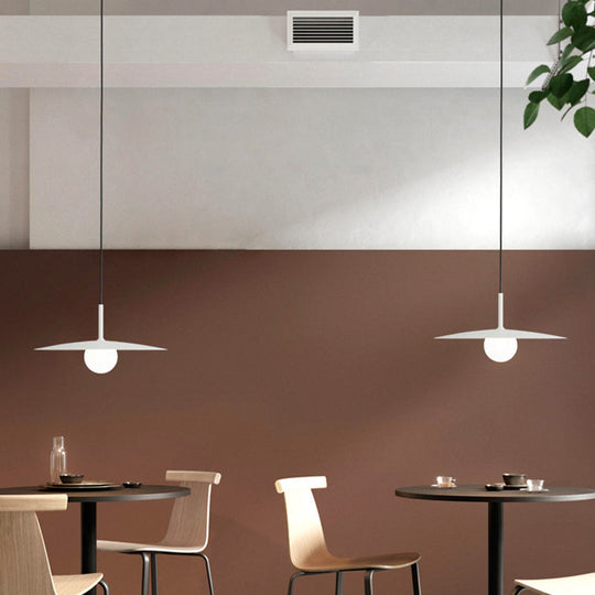 Nordic Hanging Light Metal Single Restaurant Pendant With Milk Glass Shade In Black/Grey/White