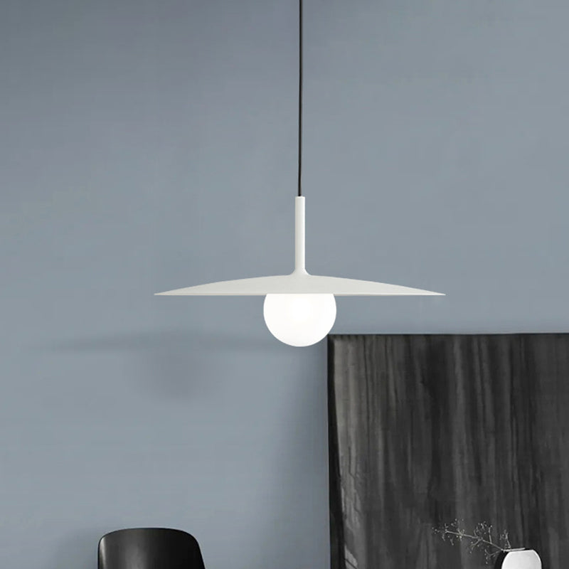 Nordic Hanging Light Metal Single Restaurant Pendant With Milk Glass Shade In Black/Grey/White