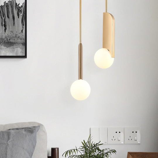 Postmodern Cream Glass Ball Pendant Lamp With Gold Suspension - Dining Table Lighting