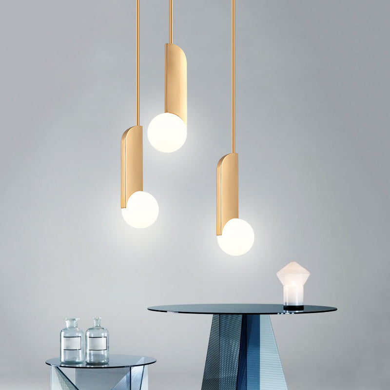 Postmodern Cream Glass Ball Pendant Lamp With Gold Suspension - Dining Table Lighting