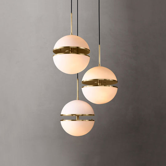 Frosted White Glass Hanging Lamp - Brass Postmodern Single-Bulb Pendant (8/10/12)