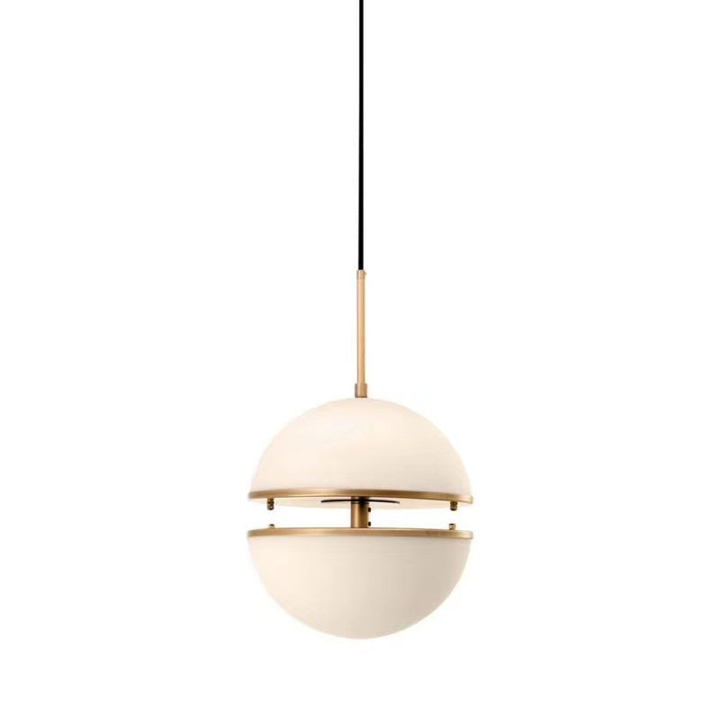 Frosted White Glass Sliced Sphere Hanging Lamp In Brass - Available 3 Sizes