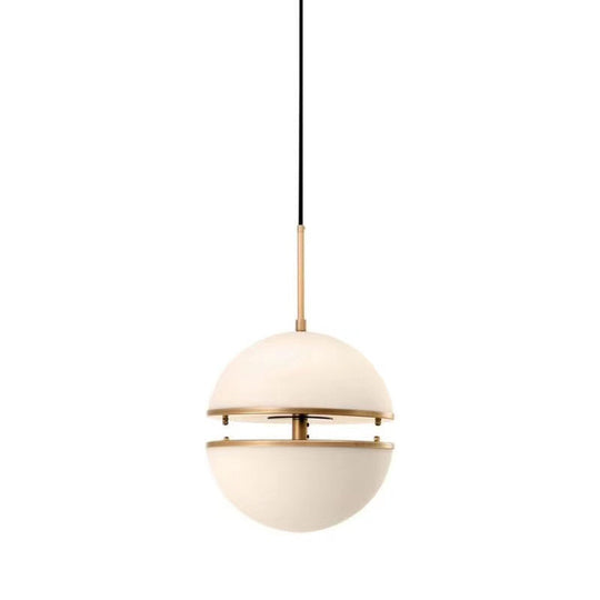 Frosted White Glass Hanging Lamp - Brass Postmodern Single-Bulb Pendant (8/10/12)