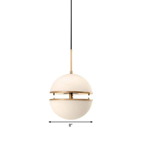 Frosted White Glass Hanging Lamp - Brass Postmodern Single-Bulb Pendant (8/10/12)