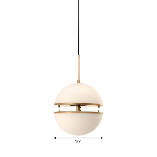 Frosted White Glass Sliced Sphere Hanging Lamp In Brass - Available 3 Sizes