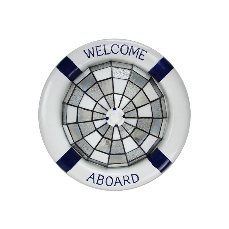 Swim Ring Tiffany Style Art Glass Dome Ceiling Mount Light In White