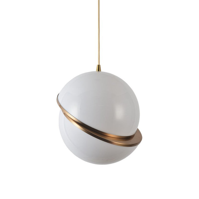 Frosted White Glass Sliced Sphere Hanging Lamp In Brass - Available 3 Sizes