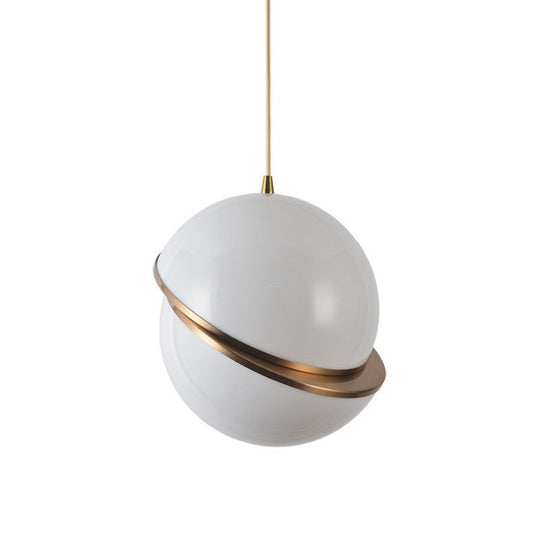 Frosted White Glass Hanging Lamp - Brass Postmodern Single-Bulb Pendant (8/10/12)