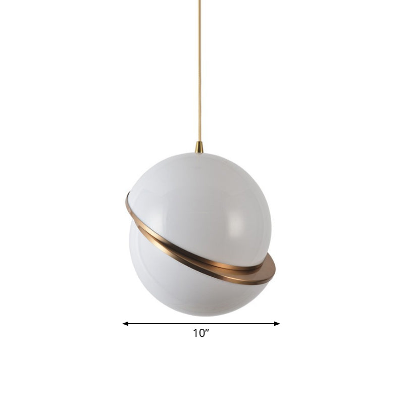 Frosted White Glass Hanging Lamp - Brass Postmodern Single-Bulb Pendant (8/10/12)