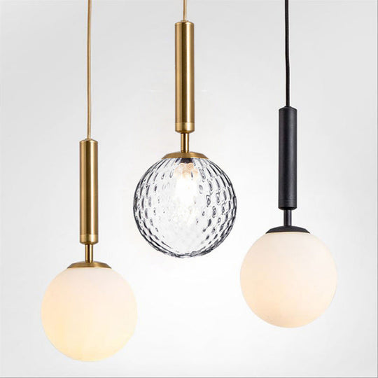 Postmodern Black/Gold Ball Pendant Light With Clear Water/White Glass - Bedroom Down Lighting