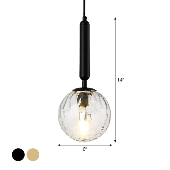 Postmodern Black/Gold Ball Pendant Light With Clear Water/White Glass - Bedroom Down Lighting