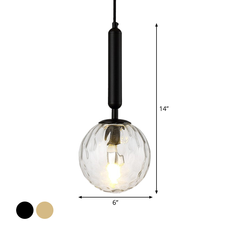 Postmodern Hanging Light: Ball Bedroom Pendant With Clear Water/White Glass & 1 Bulb In Black/Gold