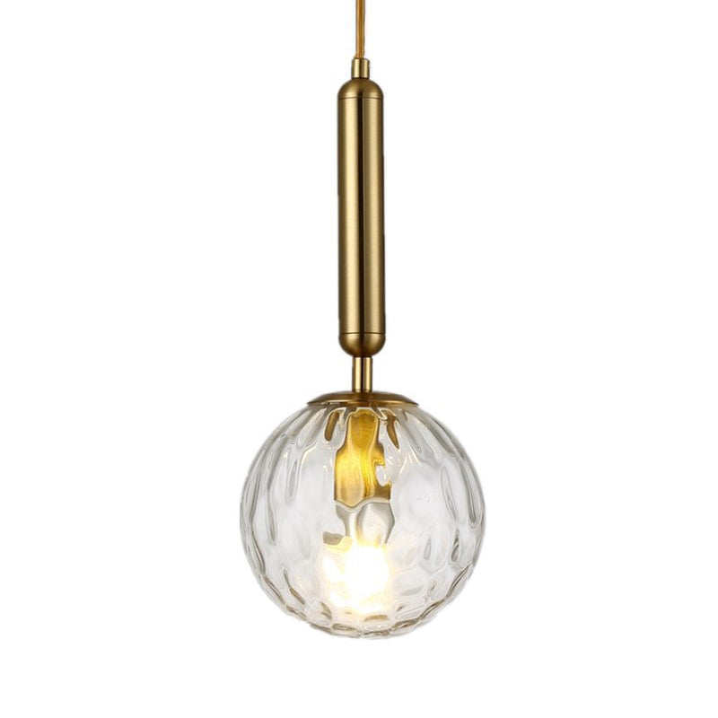 Postmodern Hanging Light: Ball Bedroom Pendant With Clear Water/White Glass & 1 Bulb In Black/Gold