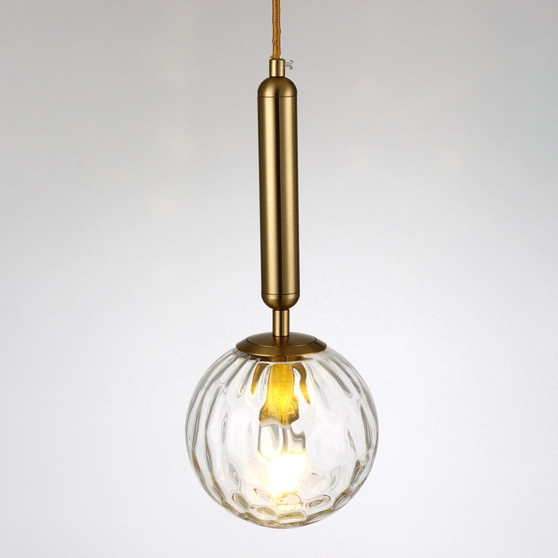 Postmodern Hanging Light: Ball Bedroom Pendant With Clear Water/White Glass & 1 Bulb In Black/Gold