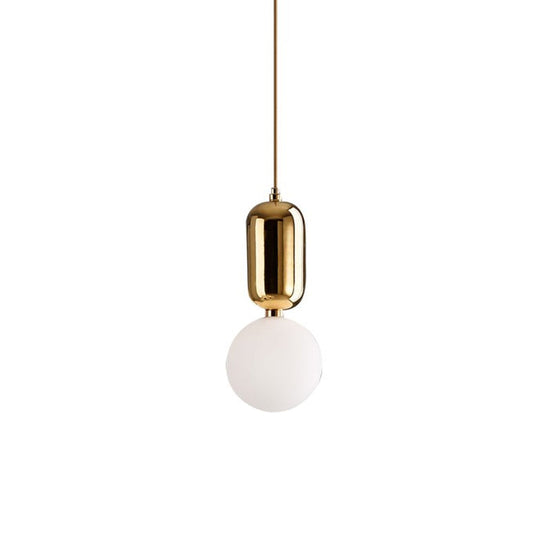 Postmodern 1-Light Pendant Lamp With Milky Ball Glass Shade - White/Gold Capsule Ceiling Hang