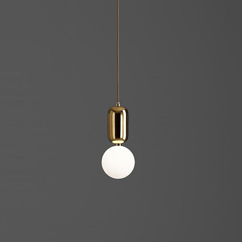 Postmodern 1-Light Pendant Lamp With Milky Ball Glass Shade - White/Gold 6’/8’/12’ Dia