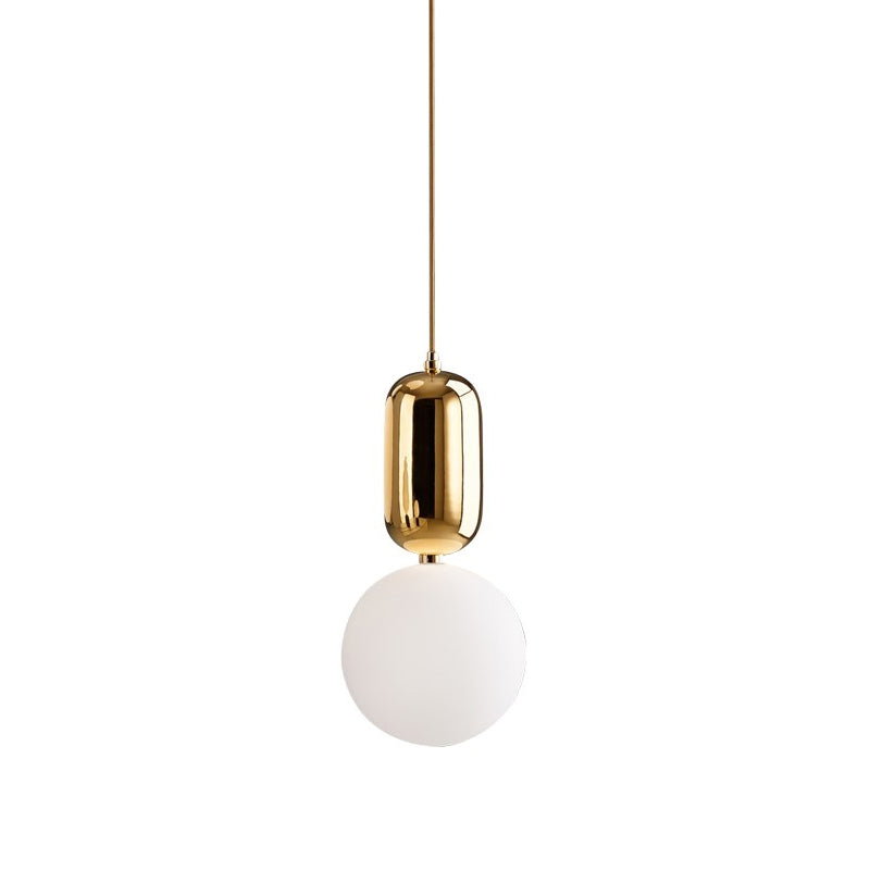 Postmodern 1-Light Pendant Lamp With Milky Ball Glass Shade - White/Gold Capsule Ceiling Hang