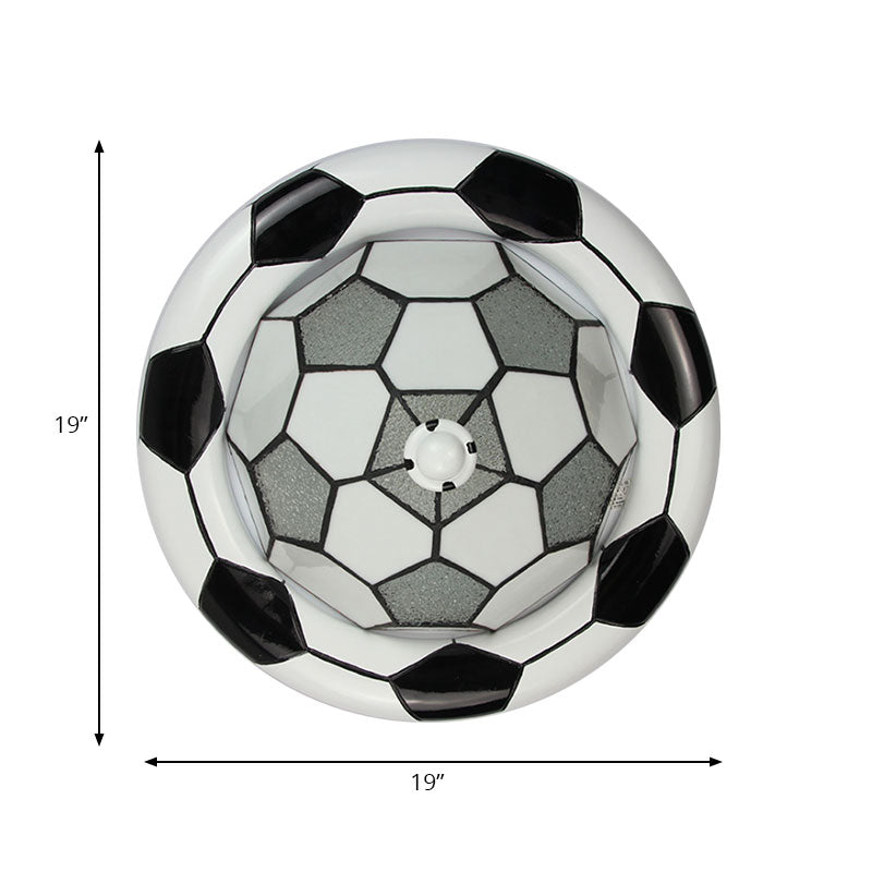 Tiffany Style Glass Football Shade Ceiling Light - Flush Mount In White For Child’s Bedroom