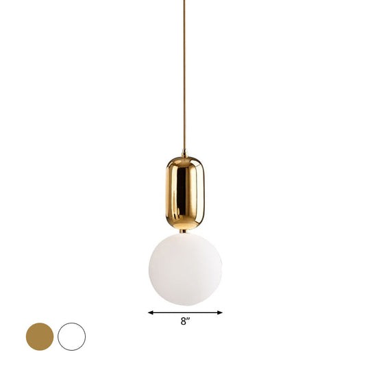 Postmodern 1-Light Pendant Lamp With Milky Ball Glass Shade - White/Gold 6’/8’/12’ Dia