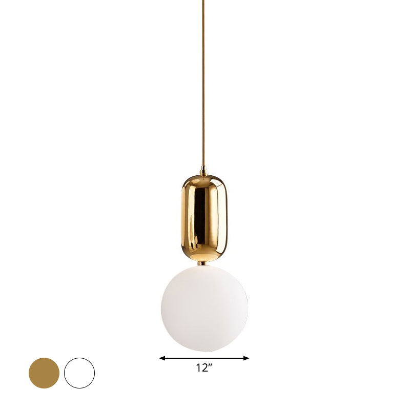 Postmodern 1-Light Pendant Lamp With Milky Ball Glass Shade - White/Gold Capsule Ceiling Hang