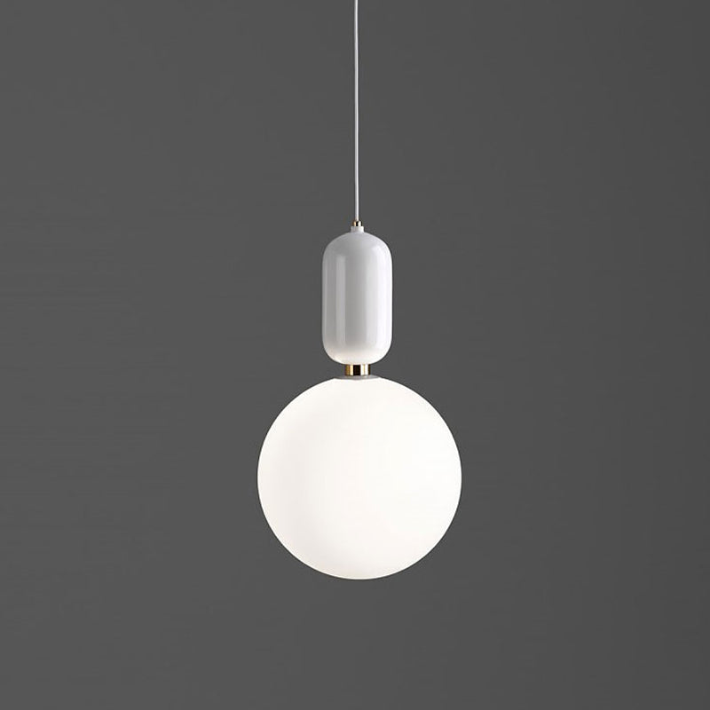 Postmodern 1-Light Pendant Lamp With Milky Ball Glass Shade - White/Gold Capsule Ceiling Hang