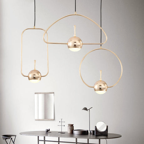 Modern Led Pendant Ceiling Light In Rose Gold Round/Triangle/Rectangle Shape With Acrylic Dome Shade