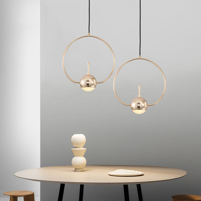 Rose Gold Led Pendant Light With Minimalist Design And Acrylic Dome Shade -