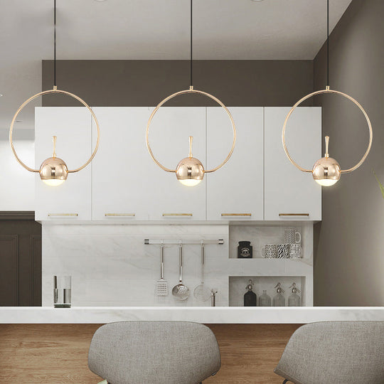 Modern Led Pendant Ceiling Light In Rose Gold Round/Triangle/Rectangle Shape With Acrylic Dome Shade