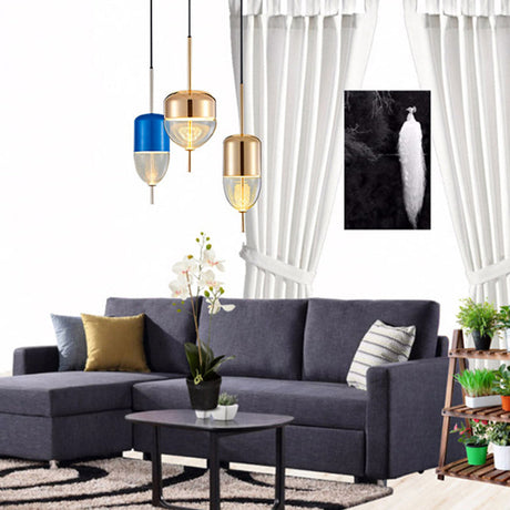 Blue Jar Pendant Ceiling Light With Clear Bottom Glass Shade - Postmodern Style