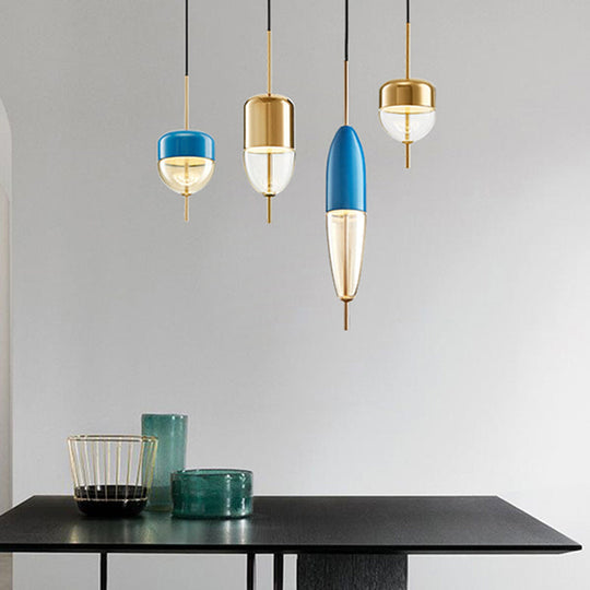 Blue Jar Pendant Ceiling Light With Clear Bottom Glass Shade - Postmodern Style