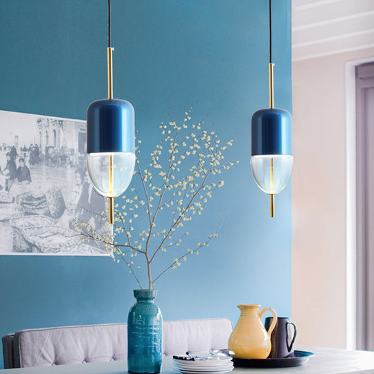Blue Jar Pendant Ceiling Light With Clear Bottom Glass Shade - Postmodern Style / B