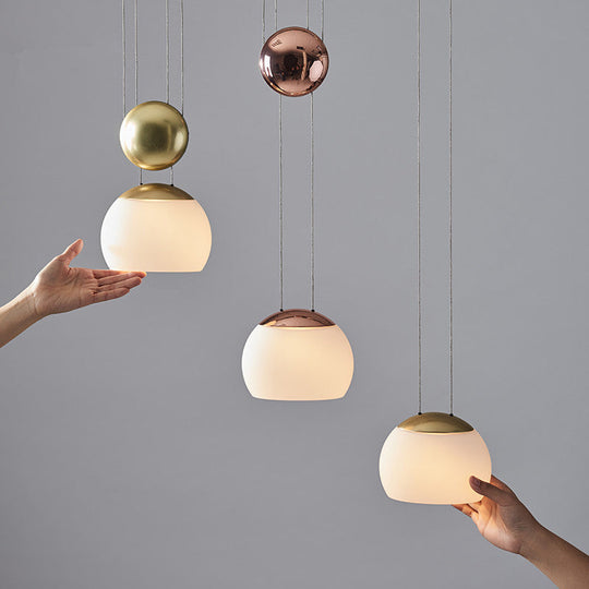 Hemisphere Frosted Glass Pendant Light Kit - Postmodern Single Rose Gold/Gold Ceiling Hang Gold