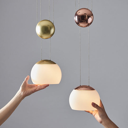 Hemisphere Frosted Glass Pendant Light Kit - Postmodern Single Rose Gold/Gold Ceiling Hang