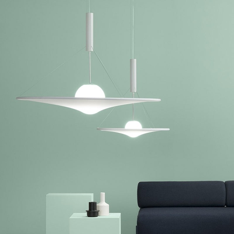 Designer Cream Ball Glass Trumpet Pendant Light Fixture With Flared Shape - 1-Bulb White Suspension