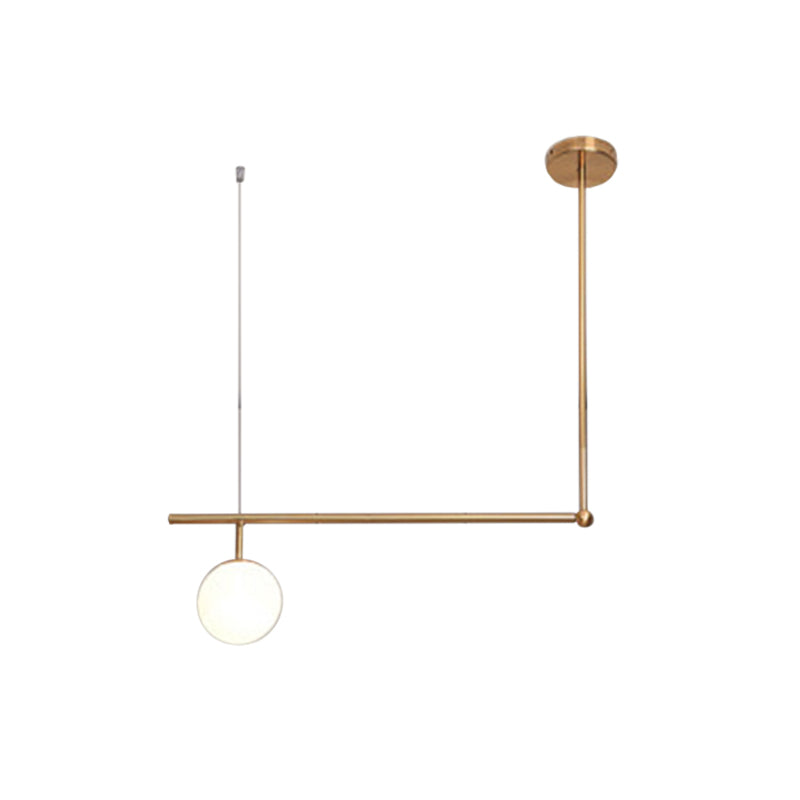 Gold Minimalist Pendant Lamp With Angled Bar And Opal Glass Shade