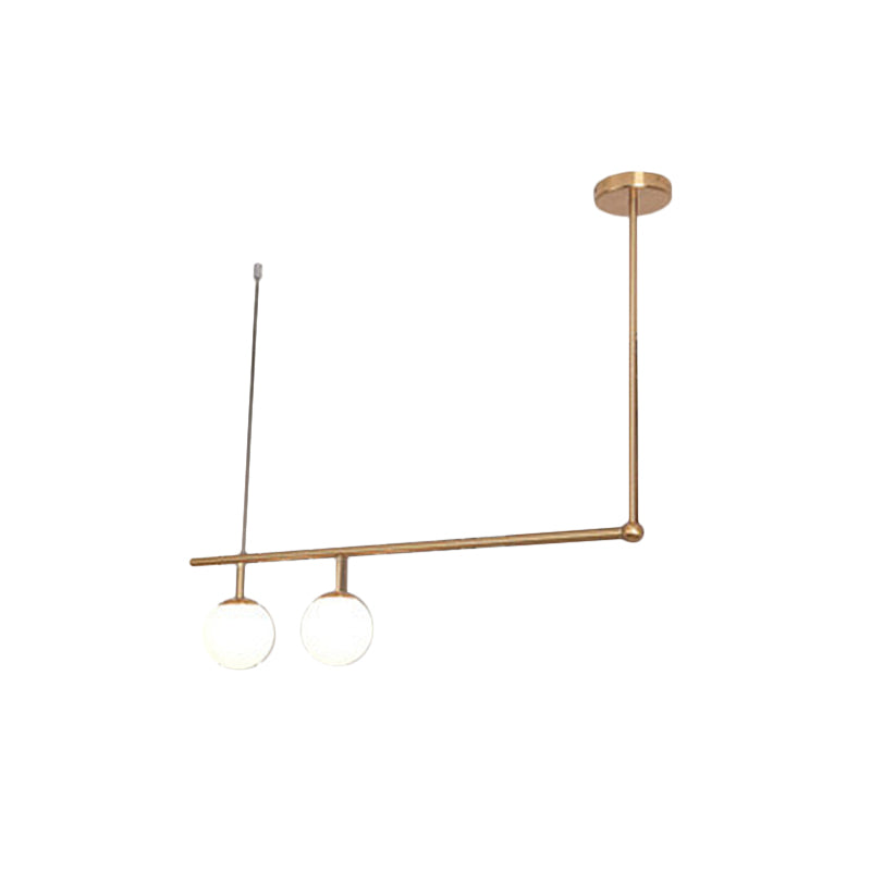 Gold Minimalist Pendant Lamp With Angled Bar And Opal Glass Shade