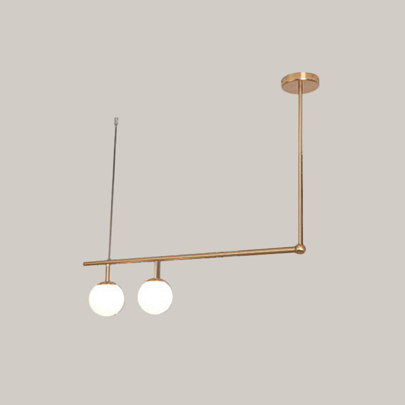 Gold Minimalist Pendant Lamp With Angled Bar And Opal Glass Shade
