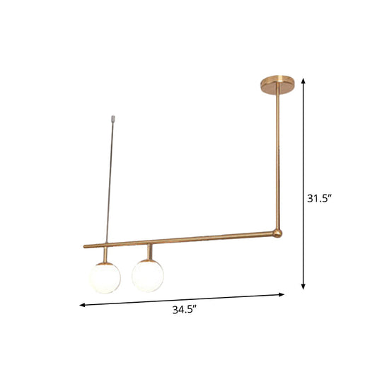 Gold Right Angled Bar Hanging Light Kit - Minimalist Pendant Lamp With Opal Glass Shade