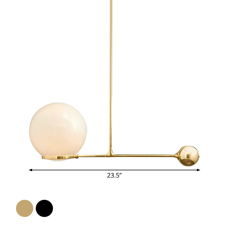 Globe Hotel Ceiling Suspension Lamp - Frosted White Glass Postmodern Drop Pendant In Black/Gold